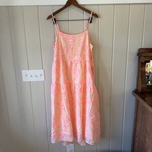 NWT Carve Designs Peach and Pink Midi Dress, 100% Organic Cotton, Size Large